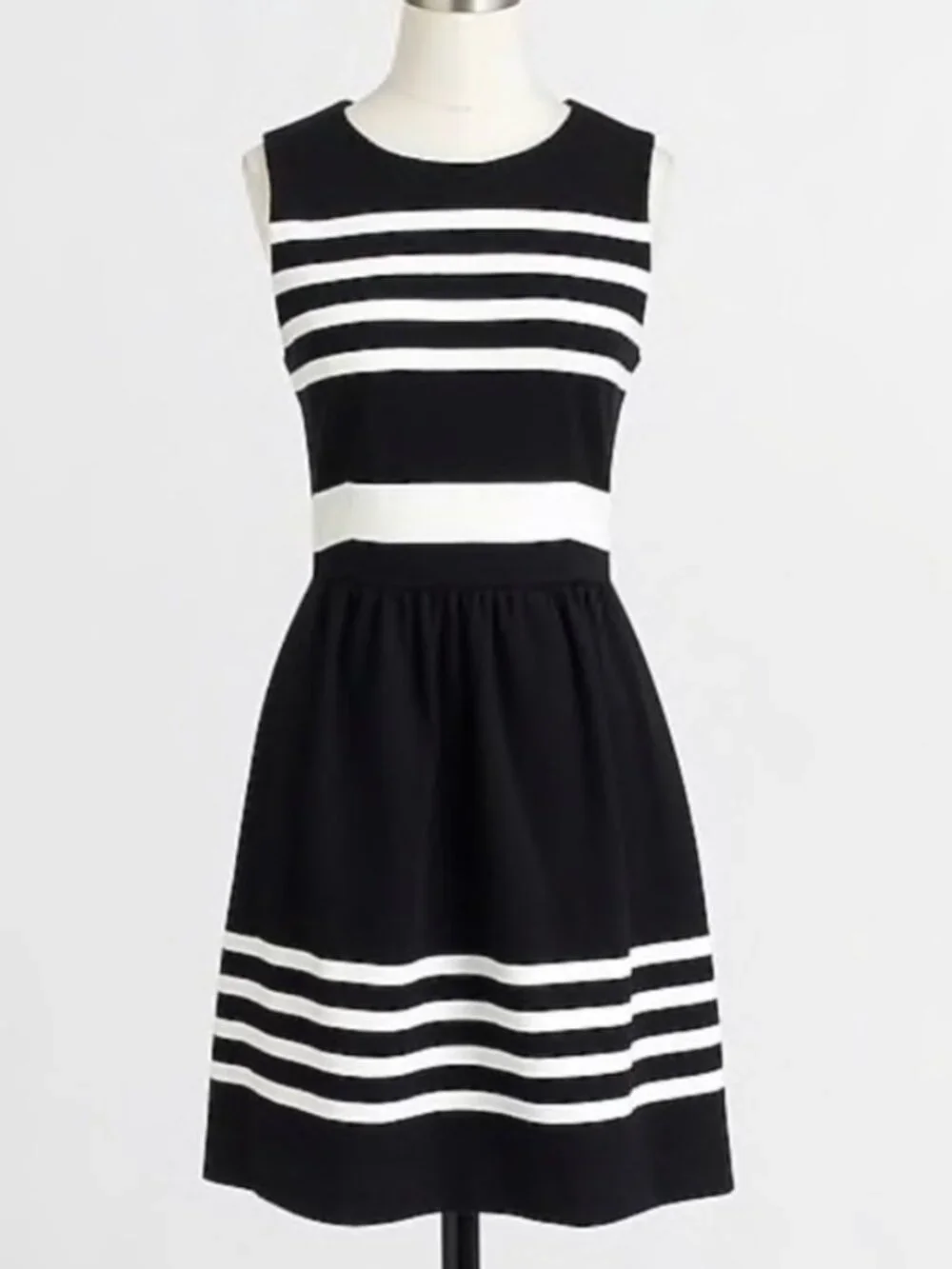 J. CREW Factory Striped Daybreak Dress Black White Sleeveless Mini Fit & Flare